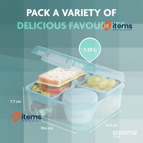 Sistema Bento Box To Go Lunch Box With Yoghurt/Fruit Pot 1.25 L Plastic Teal