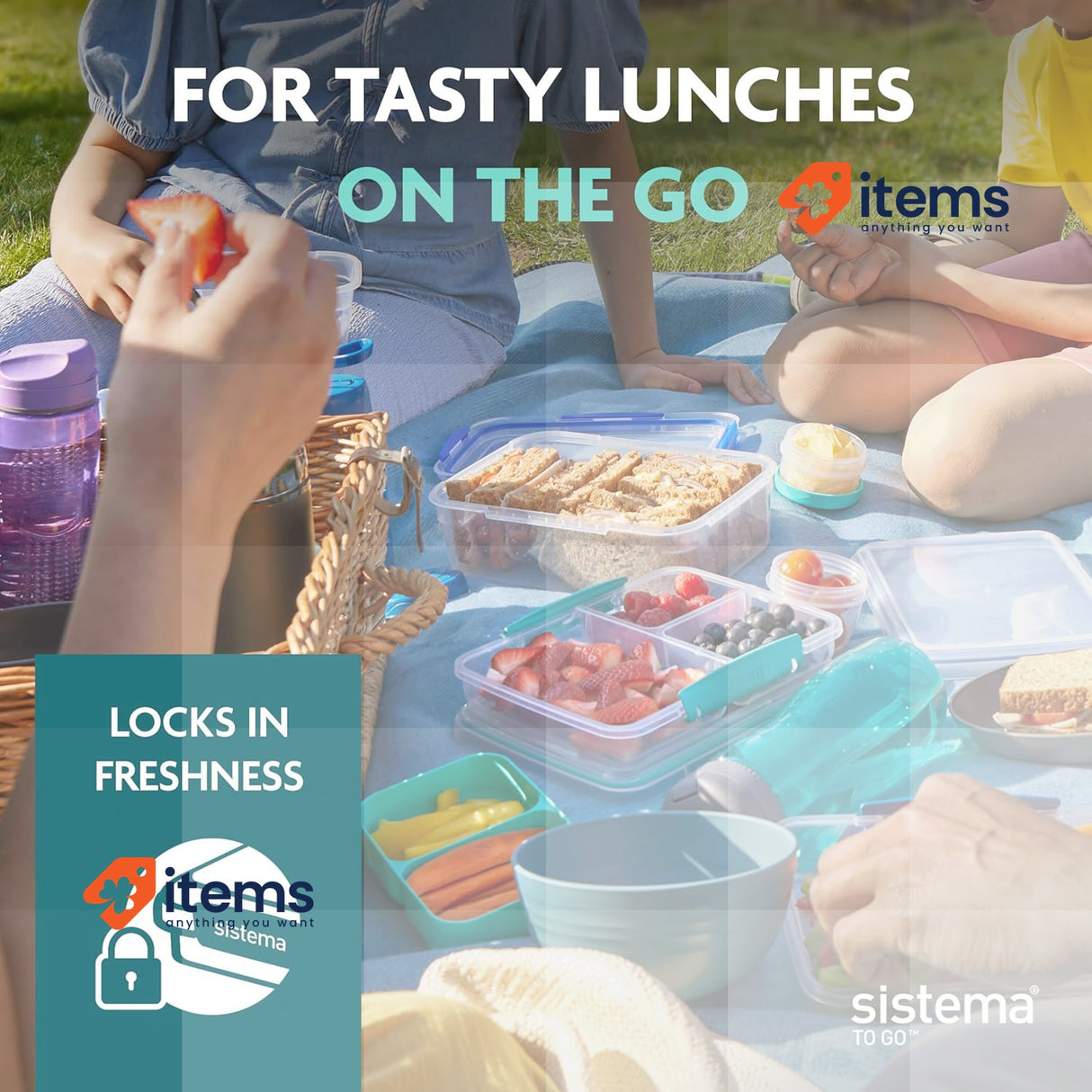 Sistema Bento Box To Go Lunch Box With Yoghurt/Fruit Pot 1.25 L Plastic Teal