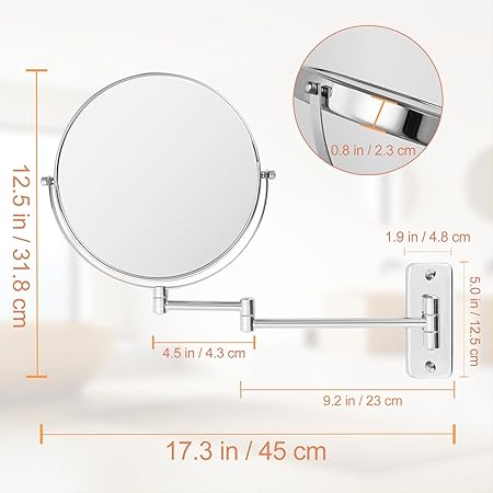 FFowcye 8" Wall Mounted Magnifying Shaving Mirror - 1X/10X Double-Sided