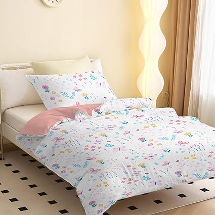 MUSOLEI Butterflies and Flowers Pink Duvet Cover 135x200cm