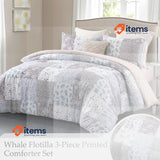 Whale Flotilla Duvet 200 x 200 cm, Breathable & Super Soft Quilt, Grey Checked