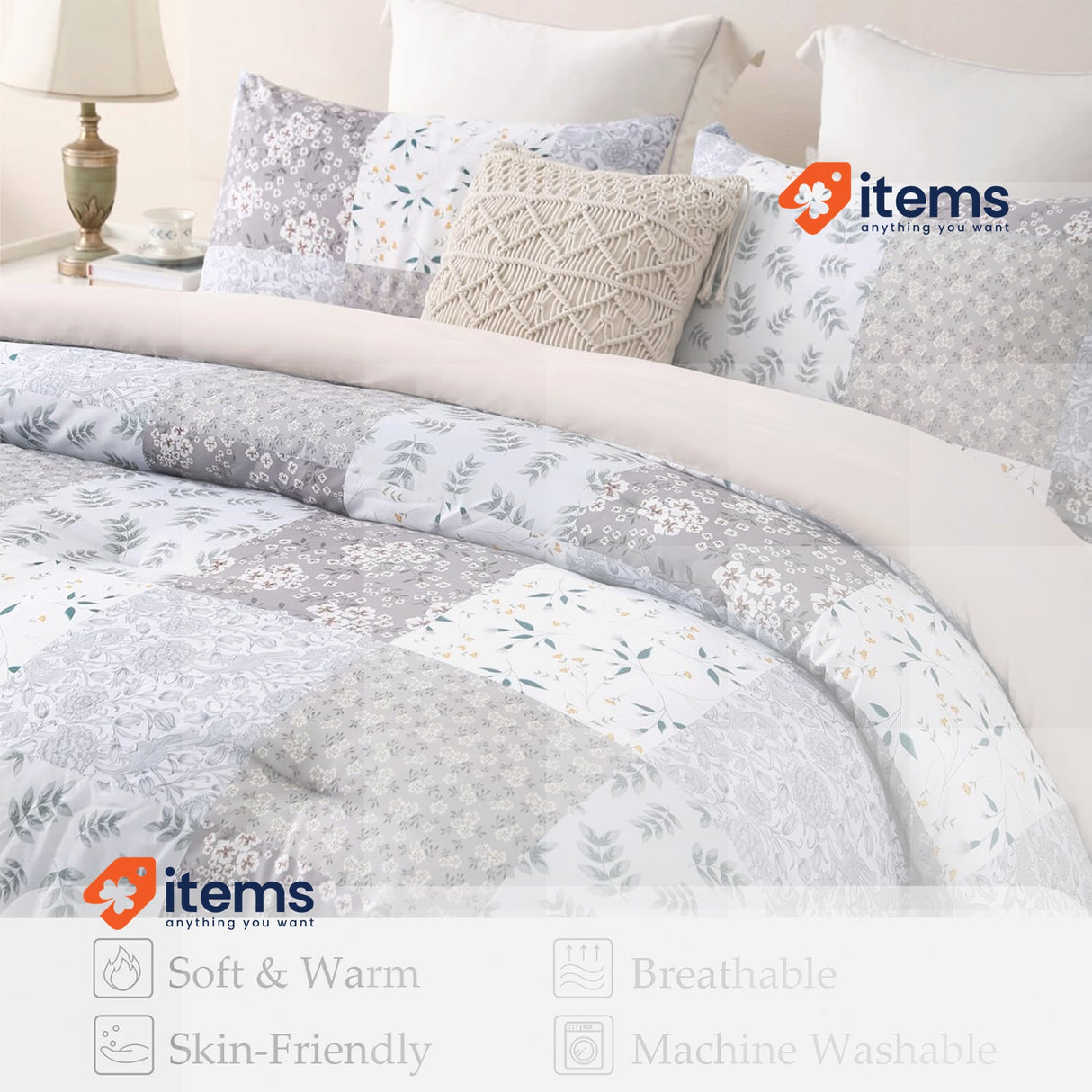 Whale Flotilla Duvet 200 x 200 cm, Breathable & Super Soft Quilt, Grey Checked