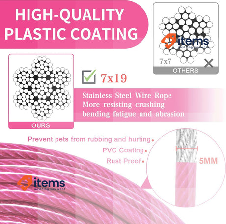 fengco Tie Out Yard Leads for Dogs 3/6/9/15 m PVC-Coated Rose Red, 9 m Cables