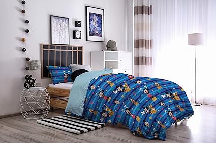 hermet Micky Mouse Single Cotton Set 155x200 Blue Cotton Disney