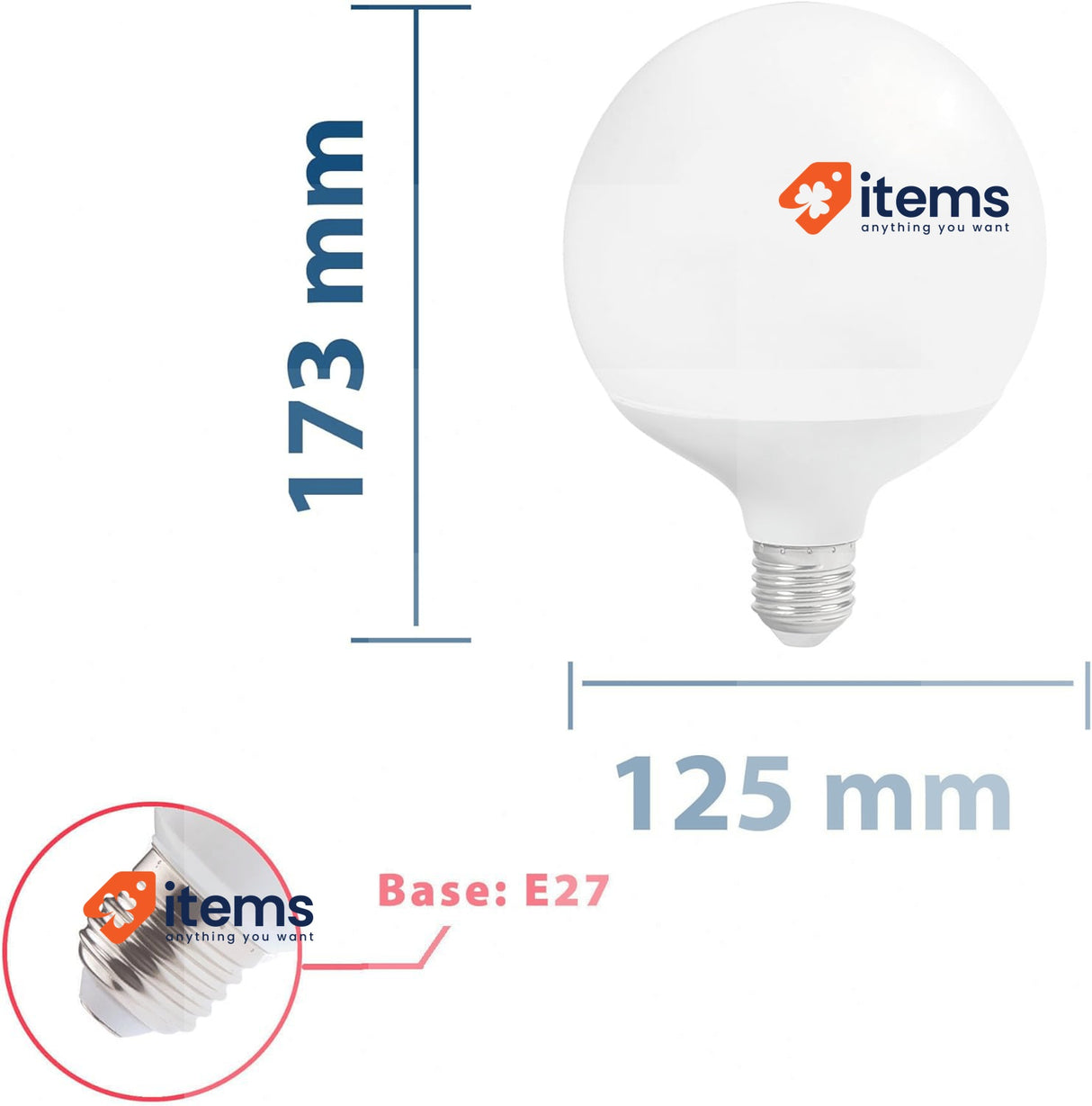 Velamp LED Bulb, Globe G125, 24W/2500lm, E27 Base, 4000K White 150W Equivalent