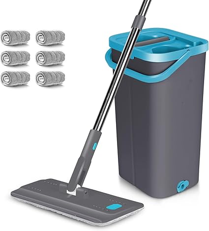 MASTERTOP Flat Mop and Wringer Bucket, 360° Rotating Mop Dark Grey