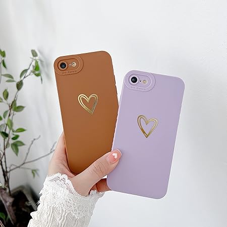 Compatible Case Girls' Gold Love Heart Case for iPhone 7/8/SE 2/SE 3 (Purple)