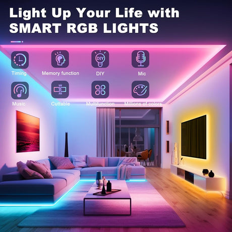 Realky RGB LED Strip Lights for Room, 10 Meters, Remote and App Control Multi