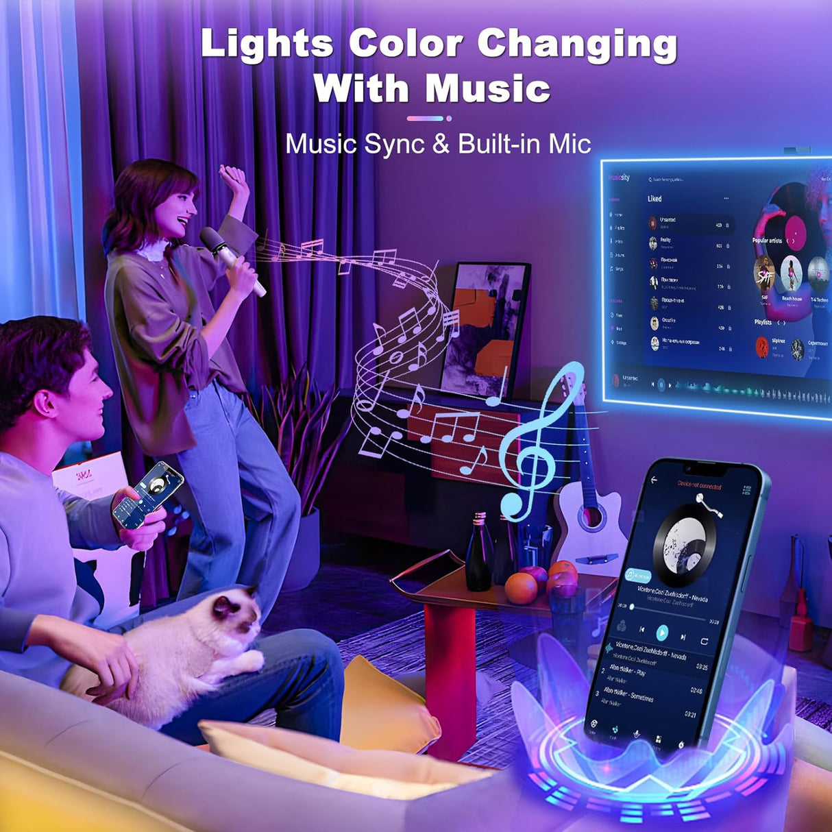 Realky RGB LED Strip Lights for Room, 10 Meters, Remote and App Control Multi