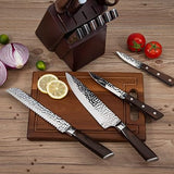 FEECOOL knife Set, Kitchen Knife Set,15 Pieces Knife Set with Block Brown