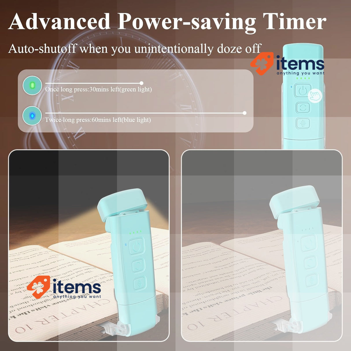 Alyvisun Reading Light, 3 Color Modes & 5 Dimmable Brightness Book Light, Blue