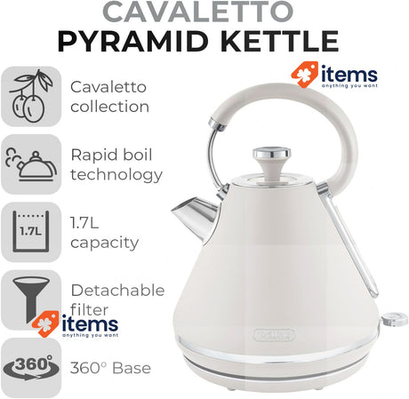 Tower T10044MSH Cavaletto Pyramid Kettle with Fast Boil, Detachable Filter 1.7L