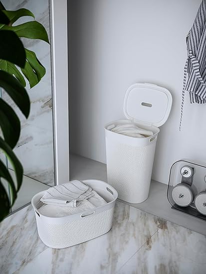 Keter Curver Bathroom Laundry Basket, White, 45 Litre Capacity, 100% Recycled