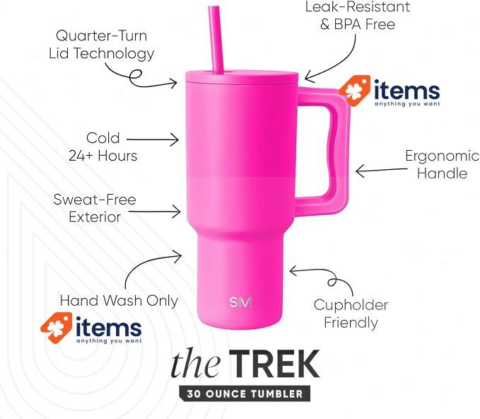 Simple Modern 30 oz Trek Tumbler with Handle and Straw Pink