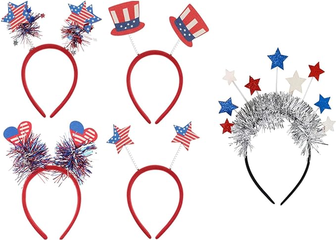 5 Pack Patriotic Head Bobbers Star American Flag Headband 4th of July Headband