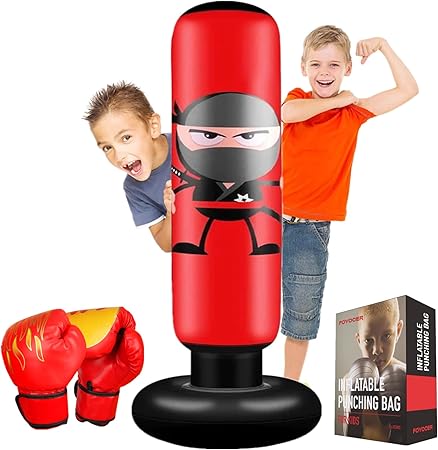 FOYOCER Punching Bag with Boxing Gloves 160cm Ninja Boxing Bag for Kids 3-12