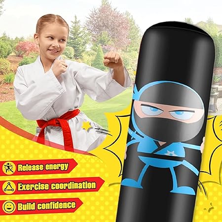 FOYOCER Punching Bag with Boxing Gloves 160cm Ninja Boxing Bag for Kids 3-12