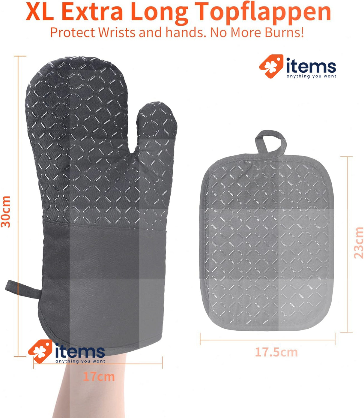 Ankway Oven Gloves, Set of 4, Heat Resistant and Non-Slip Baking Gloves Black