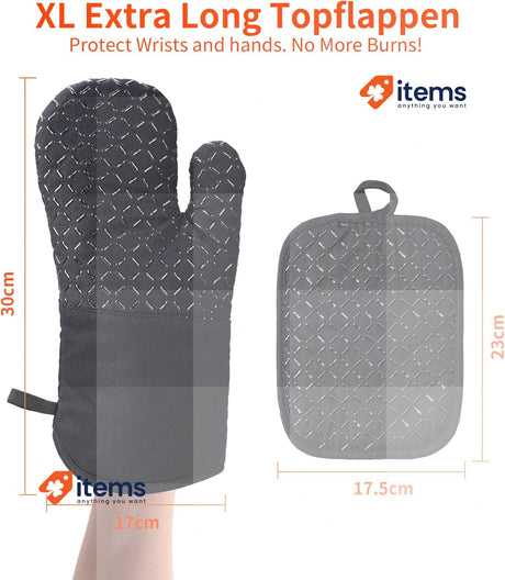 Ankway Oven Gloves, Set of 4, Heat Resistant and Non-Slip Baking Gloves Black