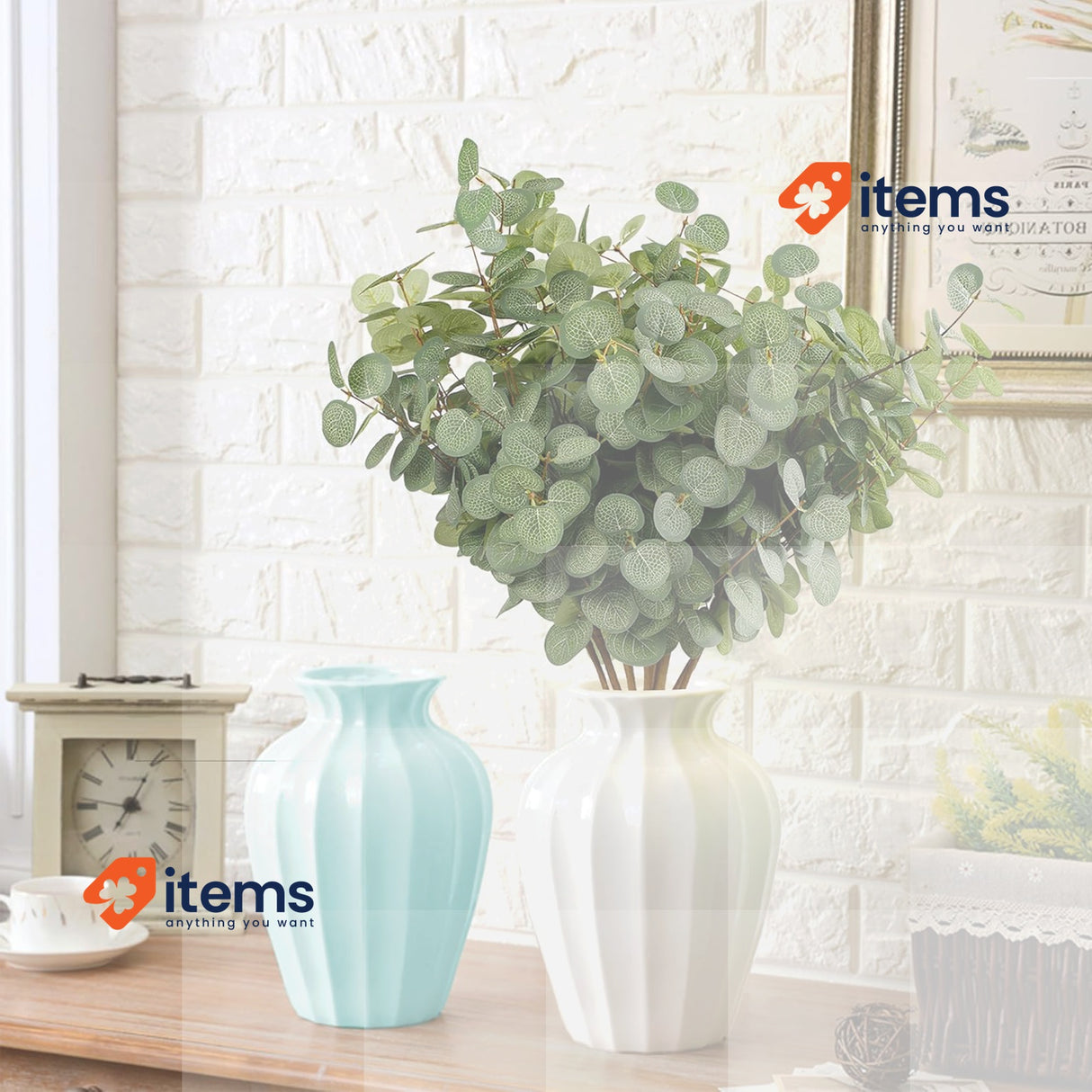 HNVNER 6 Bunches Eucalyptus Artificial Flowers Eucalyptus Stems Leaves Branches