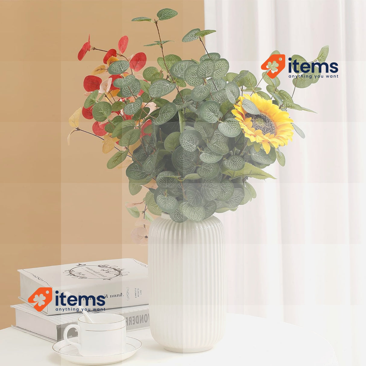 HNVNER 6 Bunches Eucalyptus Artificial Flowers Eucalyptus Stems Leaves Branches
