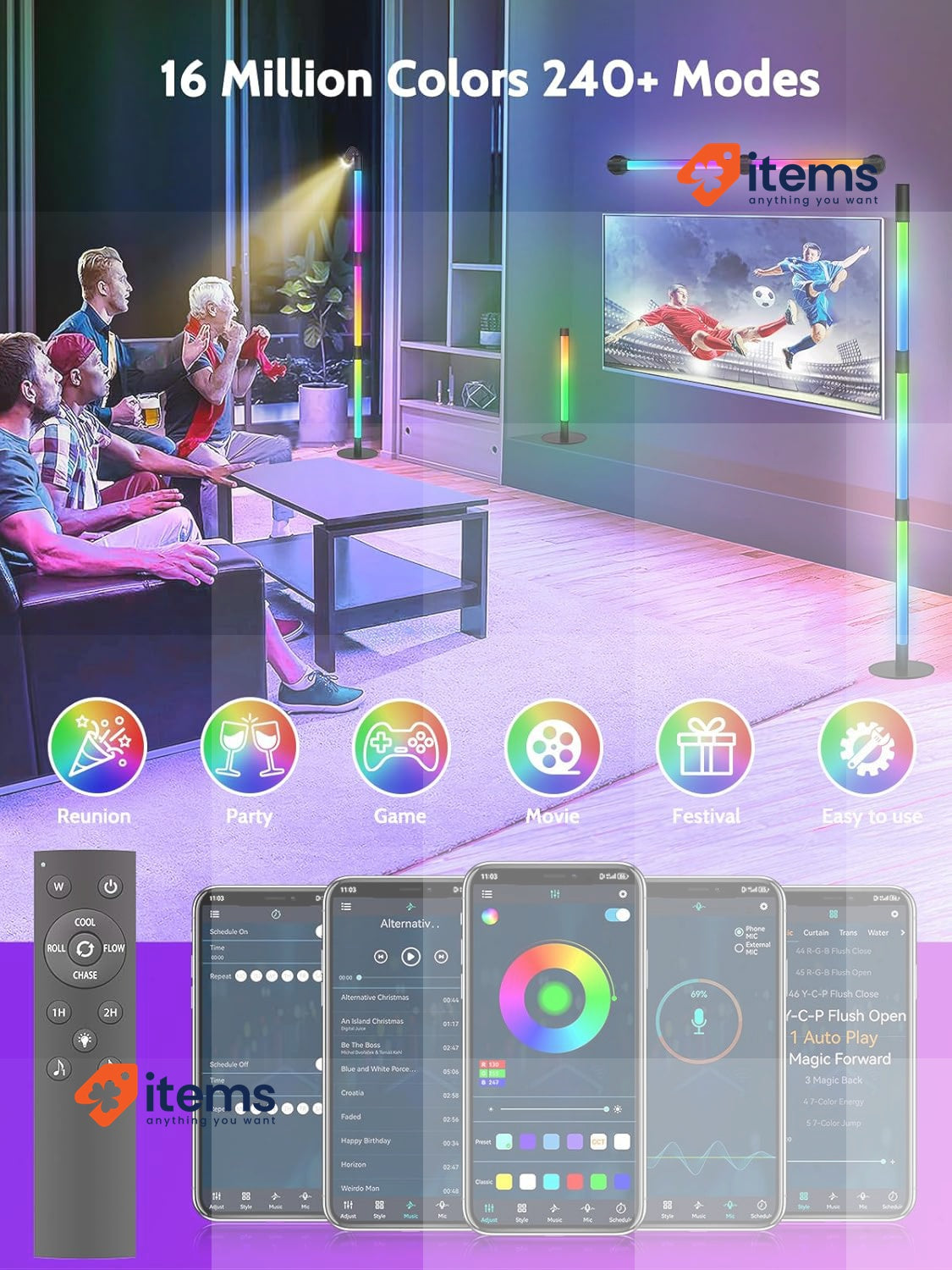 SIGRILL RGB Floor Lamp Dimmable for Living Room-  Gaming Decoration
