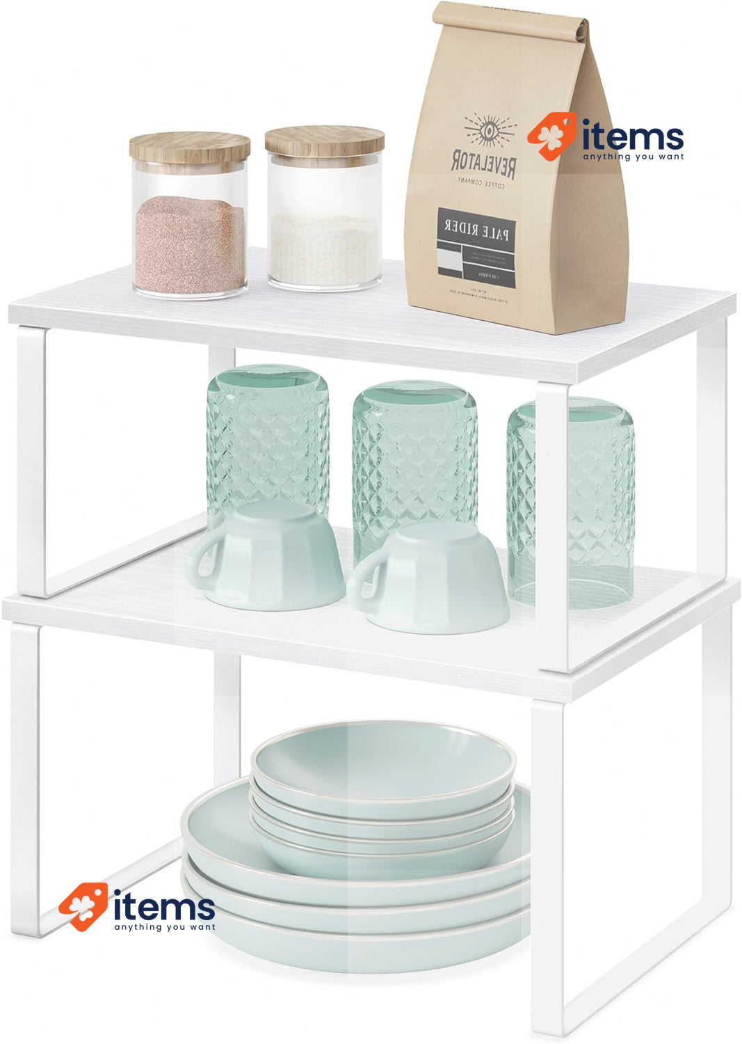 SONGMICS Spice Rack, Set of 2 Cupboard Shelf Organisers, Expandable Kitchen Wood