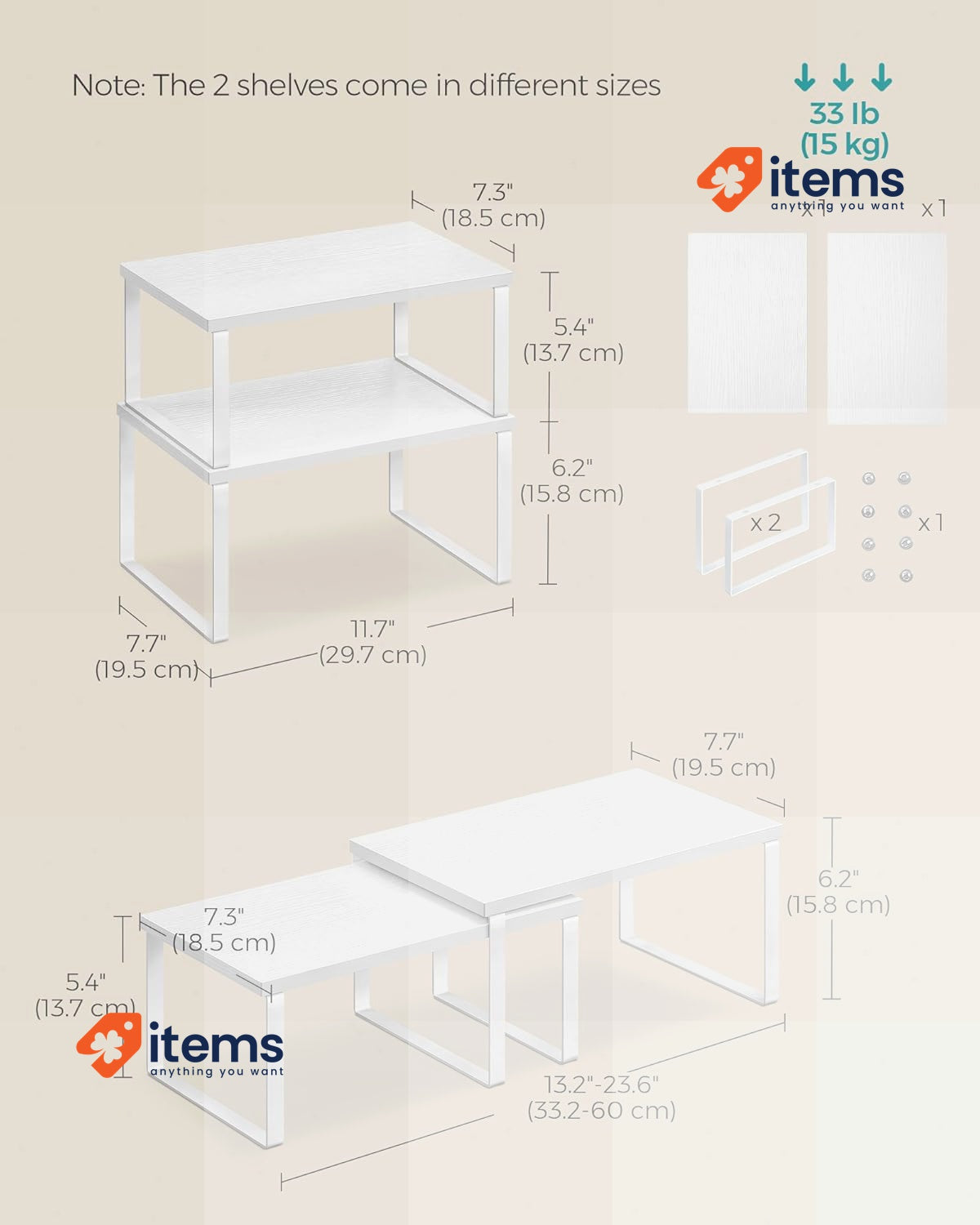 SONGMICS Spice Rack, Set of 2 Cupboard Shelf Organisers, Expandable Kitchen Wood