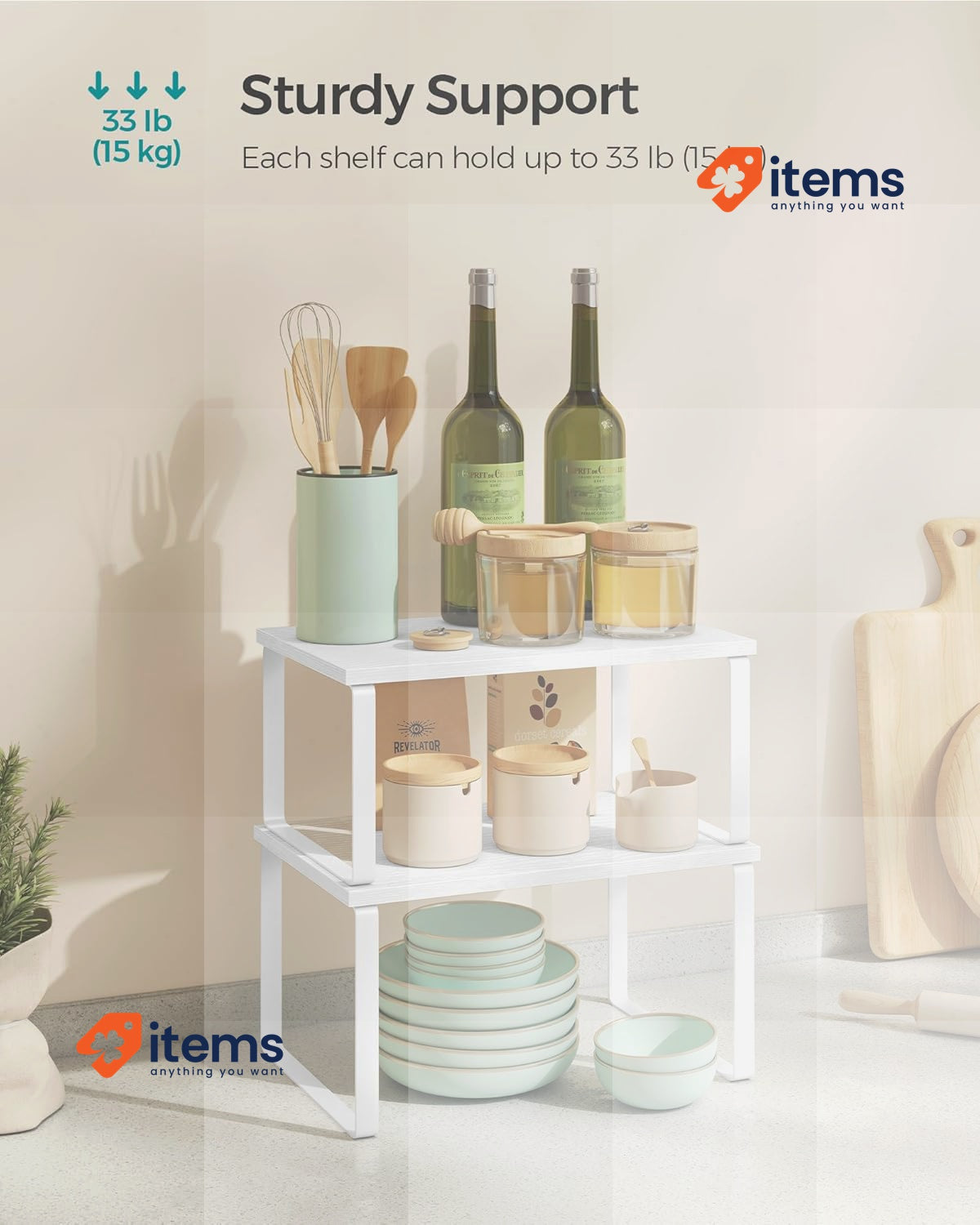 SONGMICS Spice Rack, Set of 2 Cupboard Shelf Organisers, Expandable Kitchen Wood