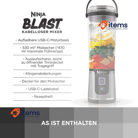 Ninja Blast portable Mixer / Blender / Smoothie Make, 530ml Mug, Black