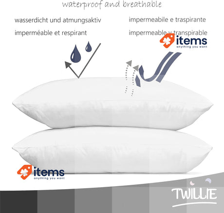Twillie Set of 2 Waterproof Pillow Protectors 30 x 60 cm Ultra Soft Zip Closure
