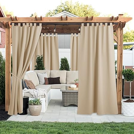 PONY DANCE Outdoor Curtain Weatherproof Set 213 x 132 cm Biscotti Beige