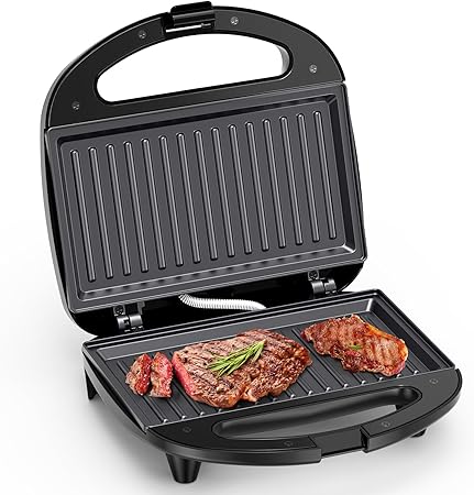 Snailar 2 Slice Sandwich Toaster with Grill Plates, Non-Stick 750W, Black