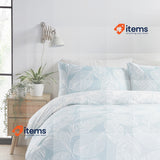 Fusion - Duck Egg Blue Leaf Duvet Cover - Double Bedding Size (200 x 200cm)