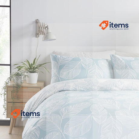 Fusion - Duck Egg Blue Leaf Duvet Cover - Double Bedding Size (200 x 200cm)