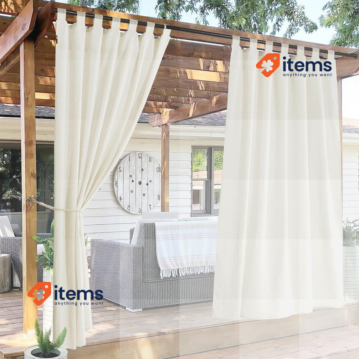 PONY DANCE Linen Net Curtain, Indoor/Outdoor Linen, 140 x 274 cm, Beige Natural