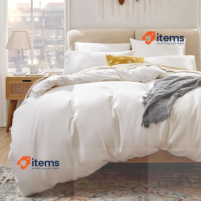Sonive 400 Thread Count Cotton Sateen Duvet Cover Set,155x220 cm,80x80cmx2White