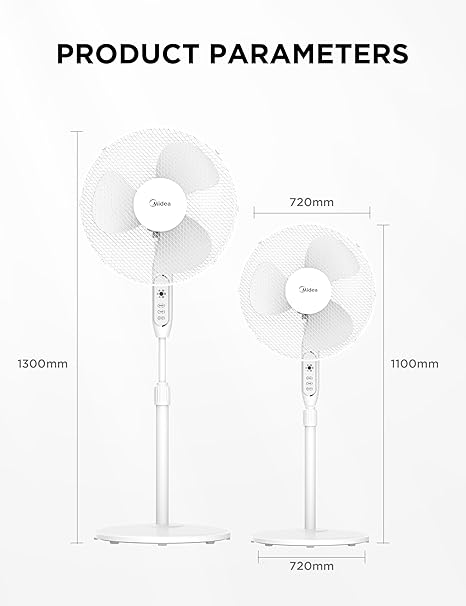 Midea MFS400M0APW0 40W Floor Fan Height Adjustable Silent Fan Remote Control