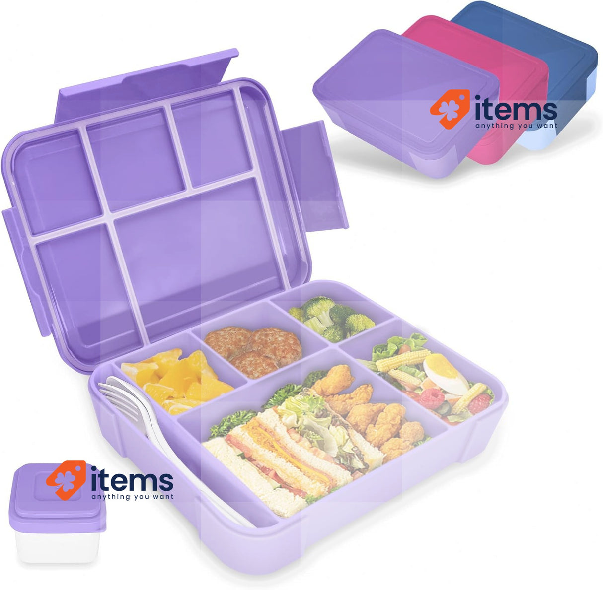 IJIAMY Children's Lunch Box with Compartments, 1300 ml Purple