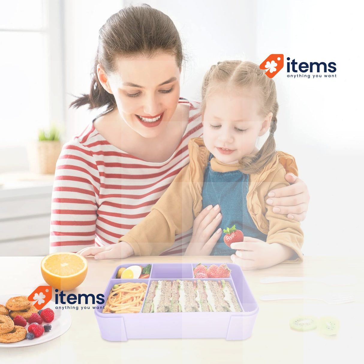 IJIAMY Children's Lunch Box with Compartments, 1300 ml Purple
