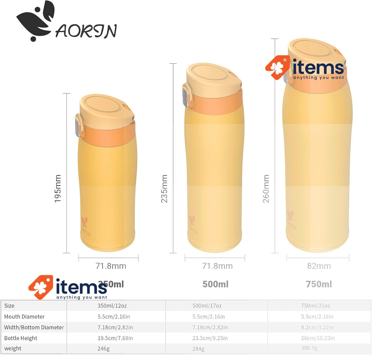 AORIN Stainless Steel Drinking Bottle 18/8-350 ml, Children s Stainless Steel