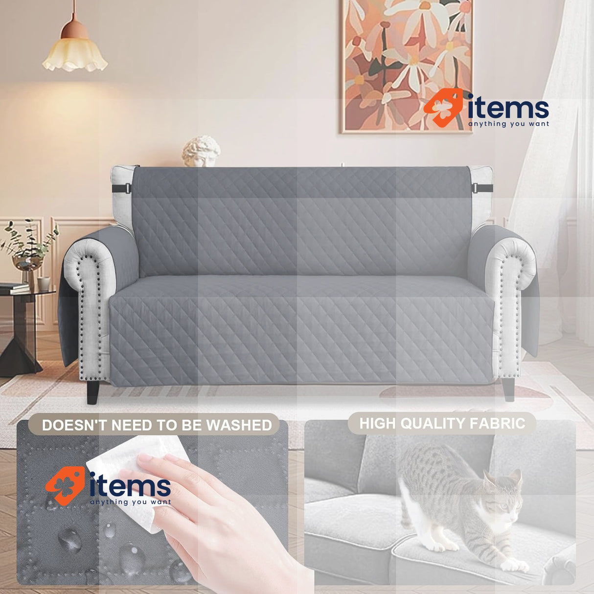 FIGOOO Sofa Covers Water Resistant Sofa Slipcovers 3 Seater, Dark Grey Anti-Slip