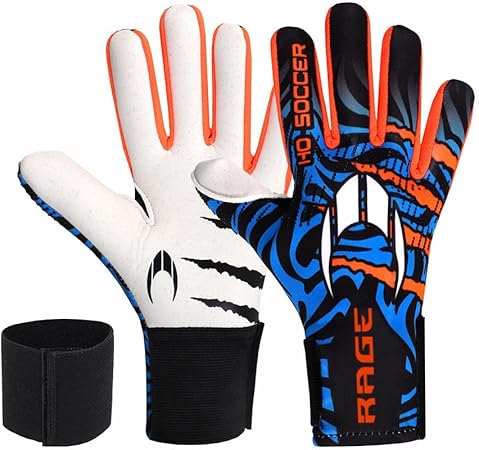 HO Soccer Rage Plus Hazard V2 Blue Goalkeeper Gloves, Unisex, Blue/Orange