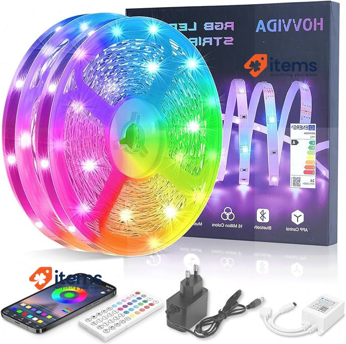 HOVVIDA 20M LED Strip, 30 LEDs/Metre, 24V RGB LED Strip, 600 LED With Remote