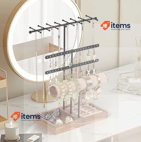 Rubessia Jewellery Stand, Jewellery Organiser with Ring Base Holder 38 Holes