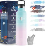 Grsta Drinking Sports Water Bottle Stainless Steel Leak-Proof, Blue and Pink 1L