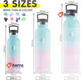 Grsta Drinking Sports Water Bottle Stainless Steel Leak-Proof, Blue and Pink 1L