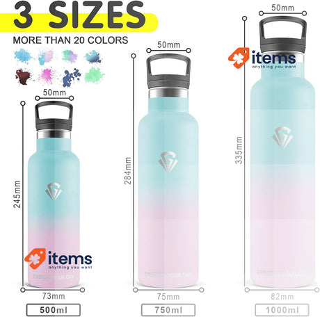 Grsta Drinking Sports Water Bottle Stainless Steel Leak-Proof, Blue and Pink 1L