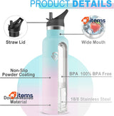 Grsta Drinking Sports Water Bottle Stainless Steel Leak-Proof, Blue and Pink 1L