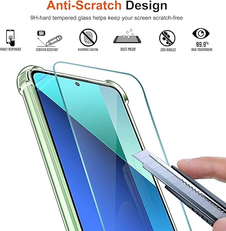 Xiaomi Redmi Note 13 4G Tempered Glass Replacement And Phone Case Shockproof